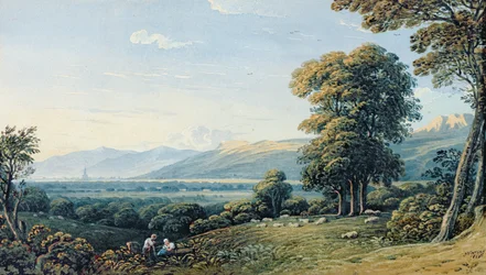 Figures se reposant sur une colline avec une flèche d